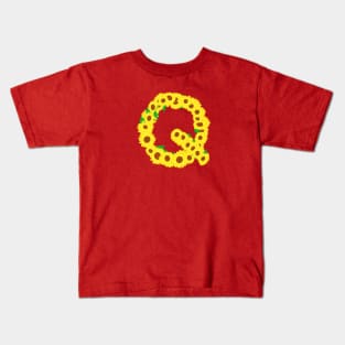 Sunflowers Initial Letter Q (Black Background) Kids T-Shirt